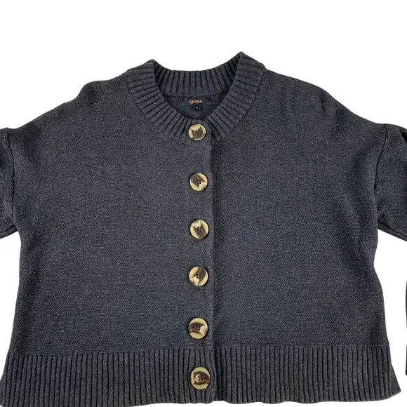 Quince Organic Cotton Navy Cropped Cardigan Button Front Women's S Quiet Luxury - Picture 3 of 7